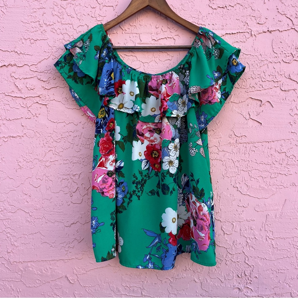 Xhilaration Floral Print Off the Shoulder Blouse Top Size Large